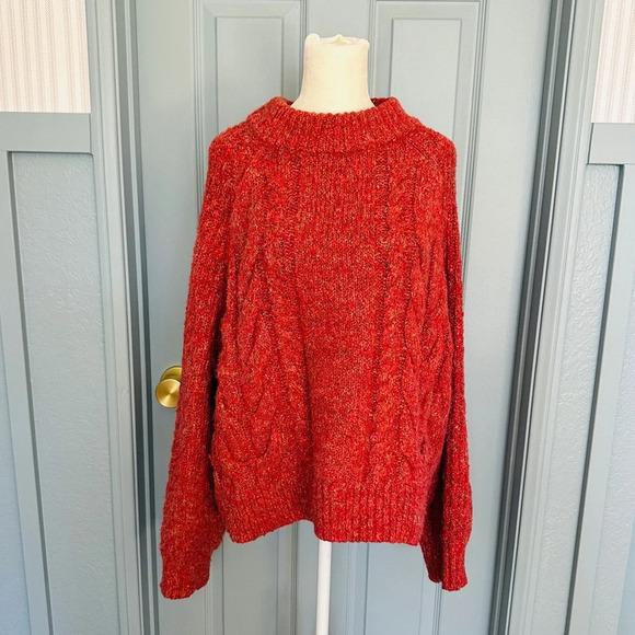 Universal Thread Women’s Chunky Knit Red Crew Neck Sweater - Picture 1 of 9